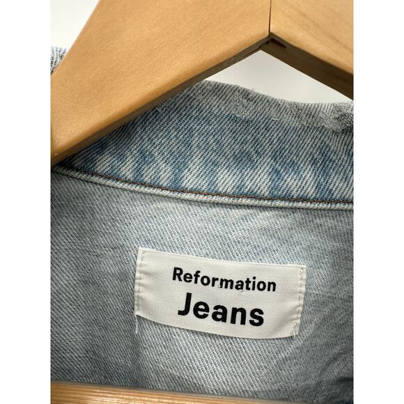 Reformation Jeans Jacket Women XS Blue Tahoe Light Wash Denim Button Front - Picture 6 of 12